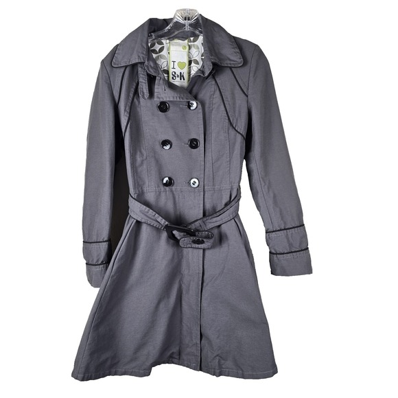 Soia & Kyo Jackets & Blazers - Soia & Kyo Gray Double Breasted Trench Coat Jacket Women's Large Belted Flared